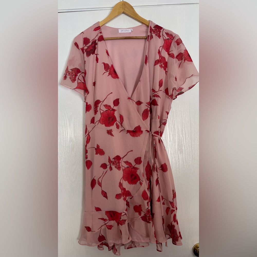 All in Favor Pink Floral Wrap Dress Size XL